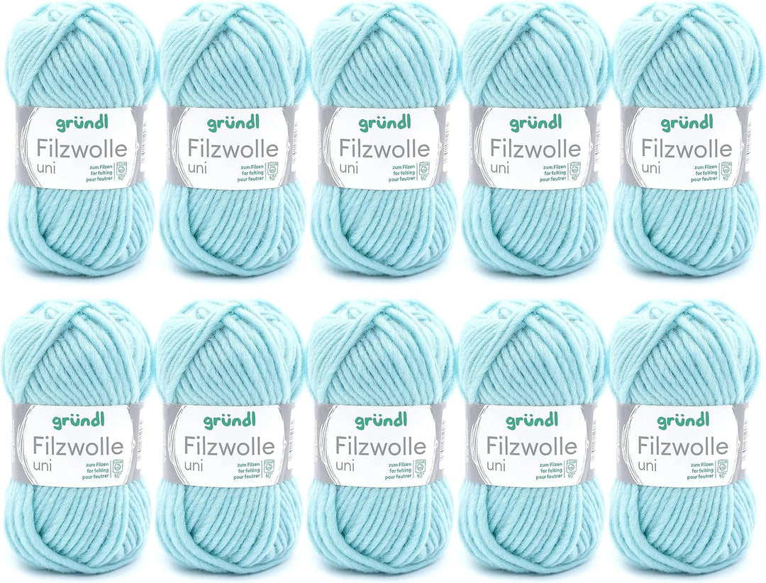 Gründl Filzwolle uni (Wolle zum Filzen, Stricken und Häkeln, Garn aus 100 % Schurwolle, 50 g / 50 m,