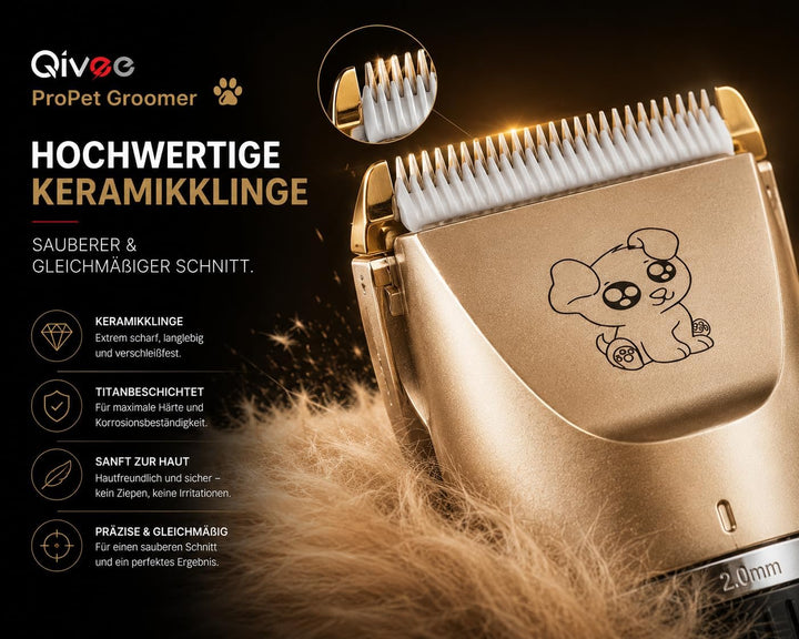 Profi-Tierhaarschneidemaschine, Kabellos, Wiederaufladbar, mit 4 Kammaufsätzen und 2 Akkus, Champagn