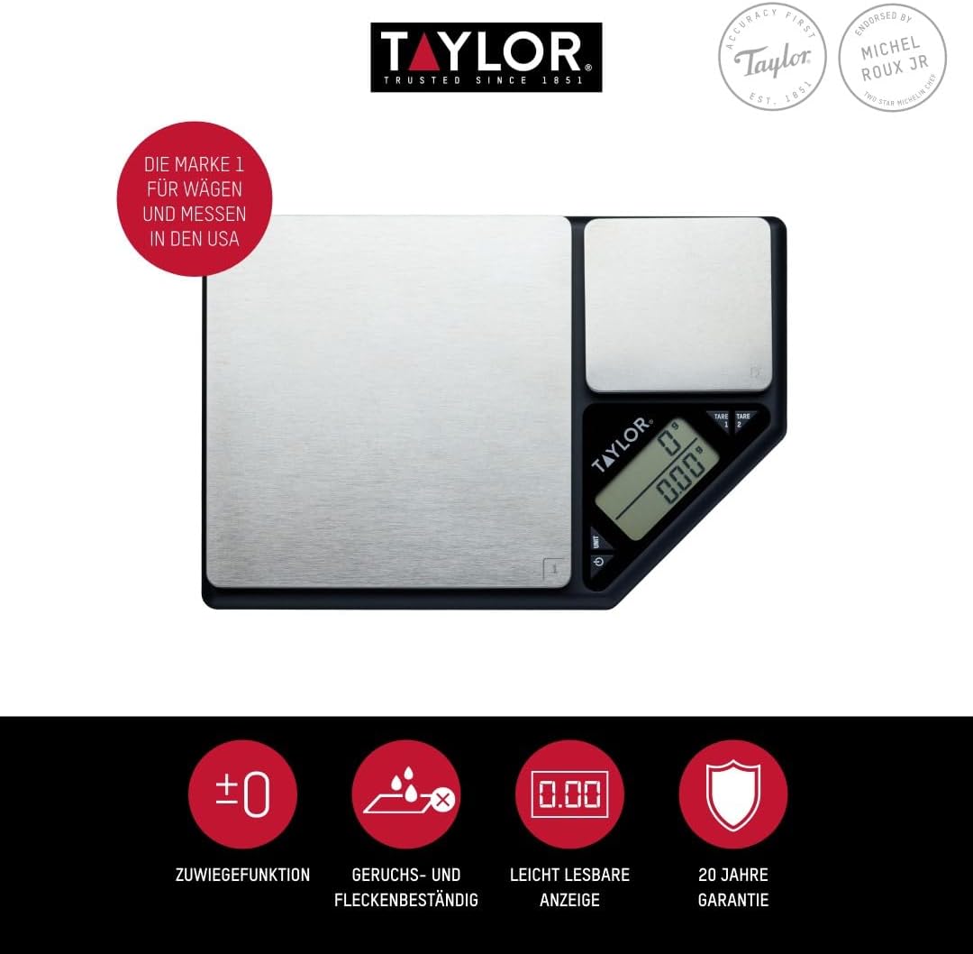 Taylor Pro, Digitale Küchenwaagen für Lebensmittel, Wiegen mit Dualer Plattform, Professioneller Sta