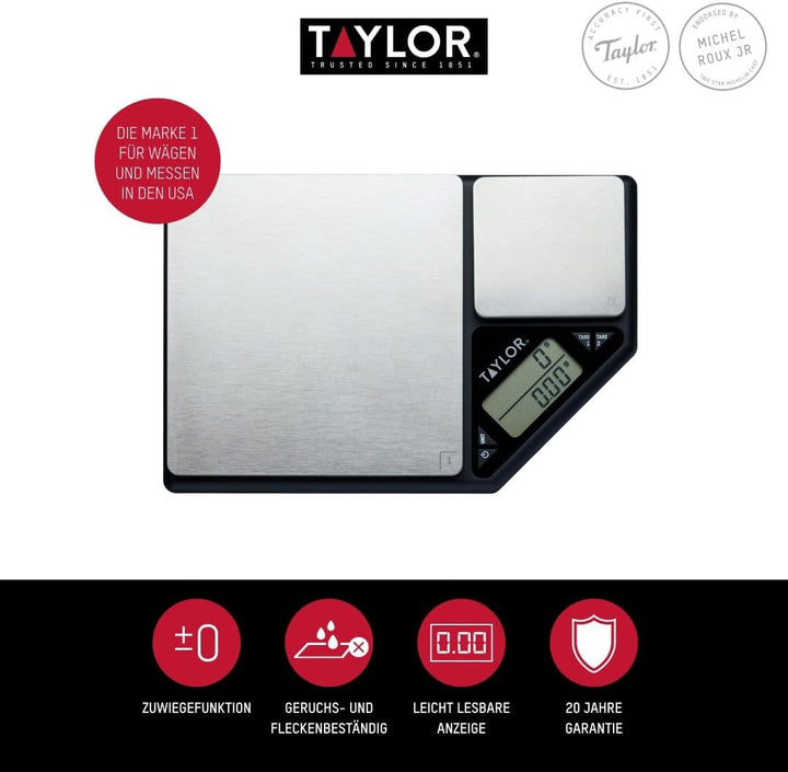 Taylor Pro, Digitale Küchenwaagen für Lebensmittel, Wiegen mit Dualer Plattform, Professioneller Sta