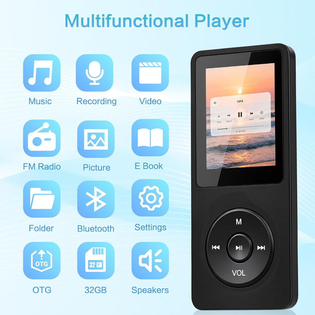 32GB MP3 Player Bluetooth 5.1 mit Lautsprecher, mit 1,8" TFT-Farbbildschirm, Kopfhörer, MP3 Player M