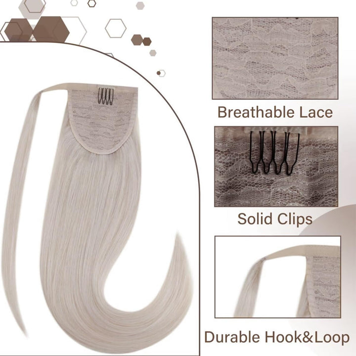 Hetto Extensions Echthaar Zopf Platinblond 40cm 80g - Zopfverlängerung mit Hoher Frisur-Stabilität,