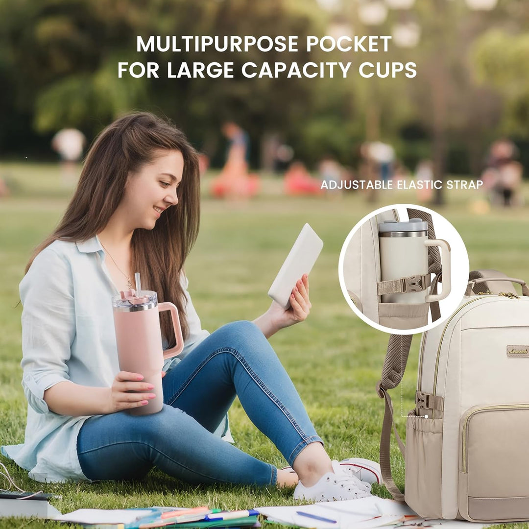 LOVEVOOK Rucksack Damen,15,6 Zoll Laptop Schulrucksack Teenager mit grossem Fach für Trinkflaschen,T