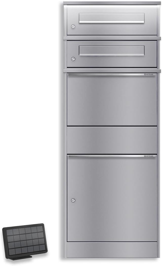 Metzler Paketbox mit Briefkasten und LED-Beleuchtung, abschliessbar und wetterfest, Graualuminium RA