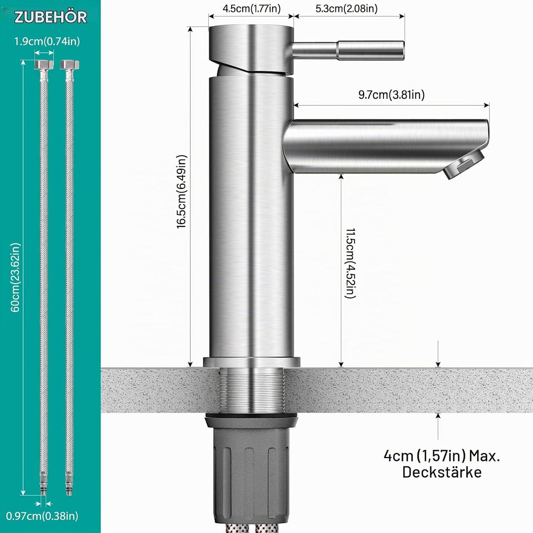 Wasserhahn Bad Waschtischarmatur Waschbecken Armaturen Edelstahl Kaltes und Heisses Wasser Mischbatt