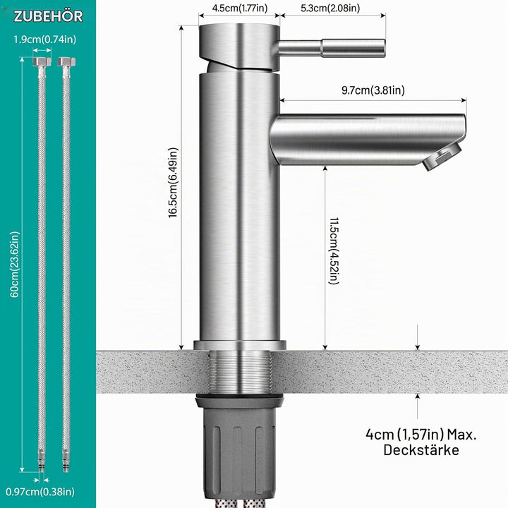 Wasserhahn Bad Waschtischarmatur Waschbecken Armaturen Edelstahl Kaltes und Heisses Wasser Mischbatt