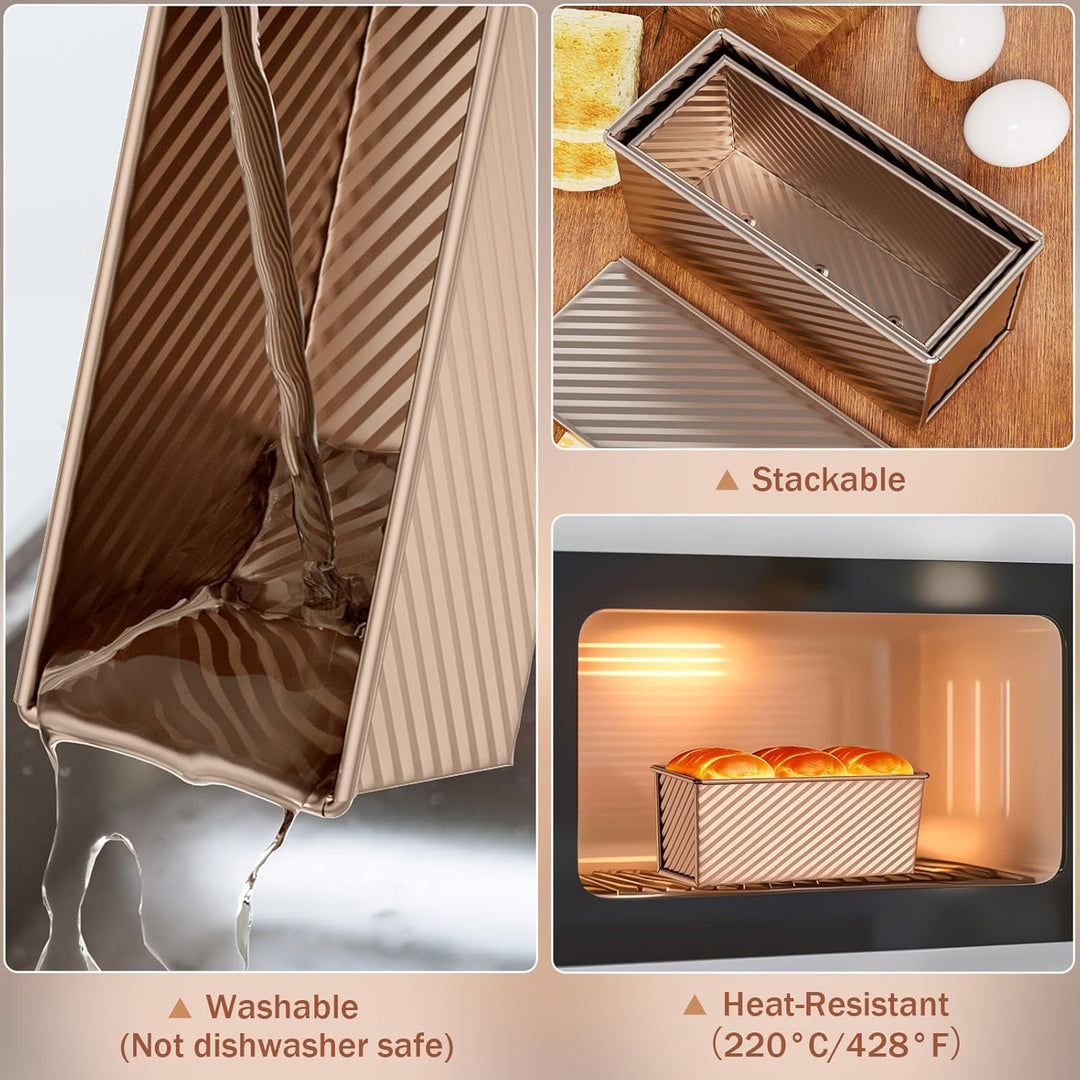 JSCORES Toast Brot Backform Set, 4PCS Antihaft Brot Toastform mit Deckel, Brotbackform für Toast Kuc