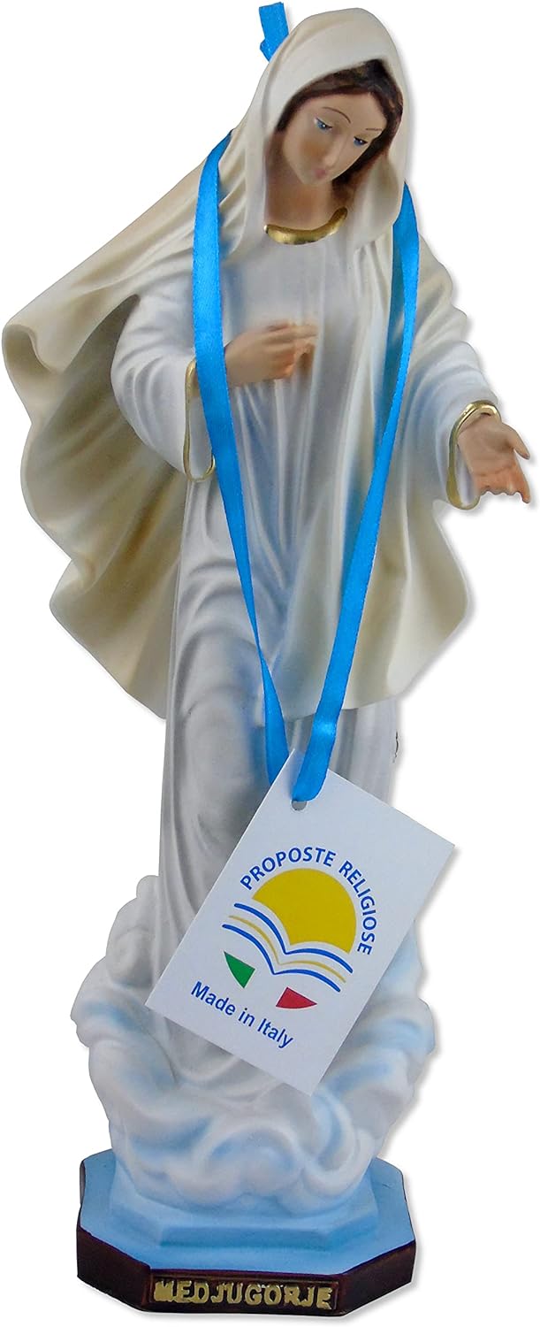Proposte Religiose Madonna von Medjugorje aus Kunstharz, Höhe 30 cm, handbemalt.