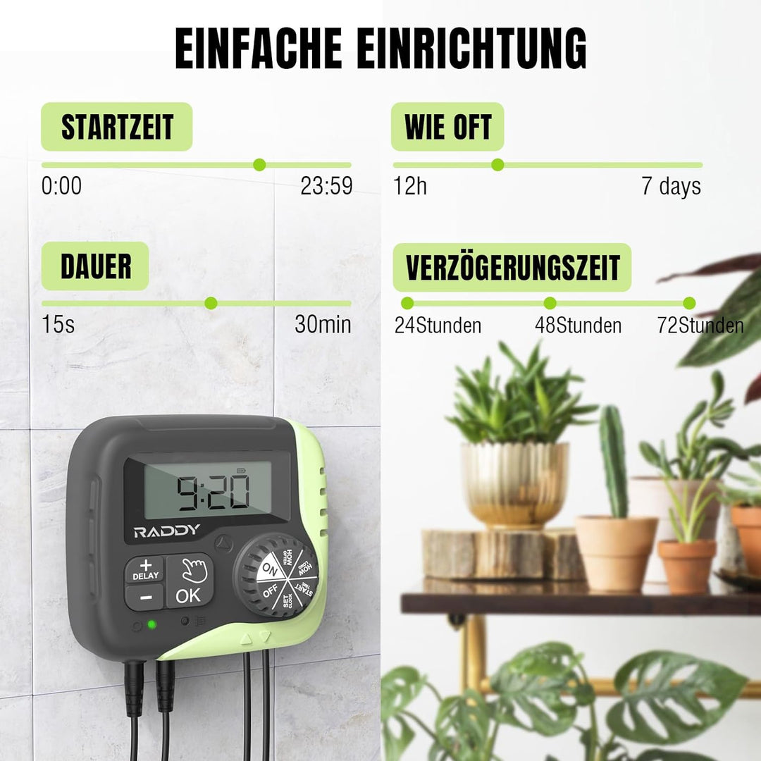 Raddy WS-1 Automatisches Bewässerungssystem, Solar-Drip-Bewässerungsset mit 2600mAh Batterie, progra