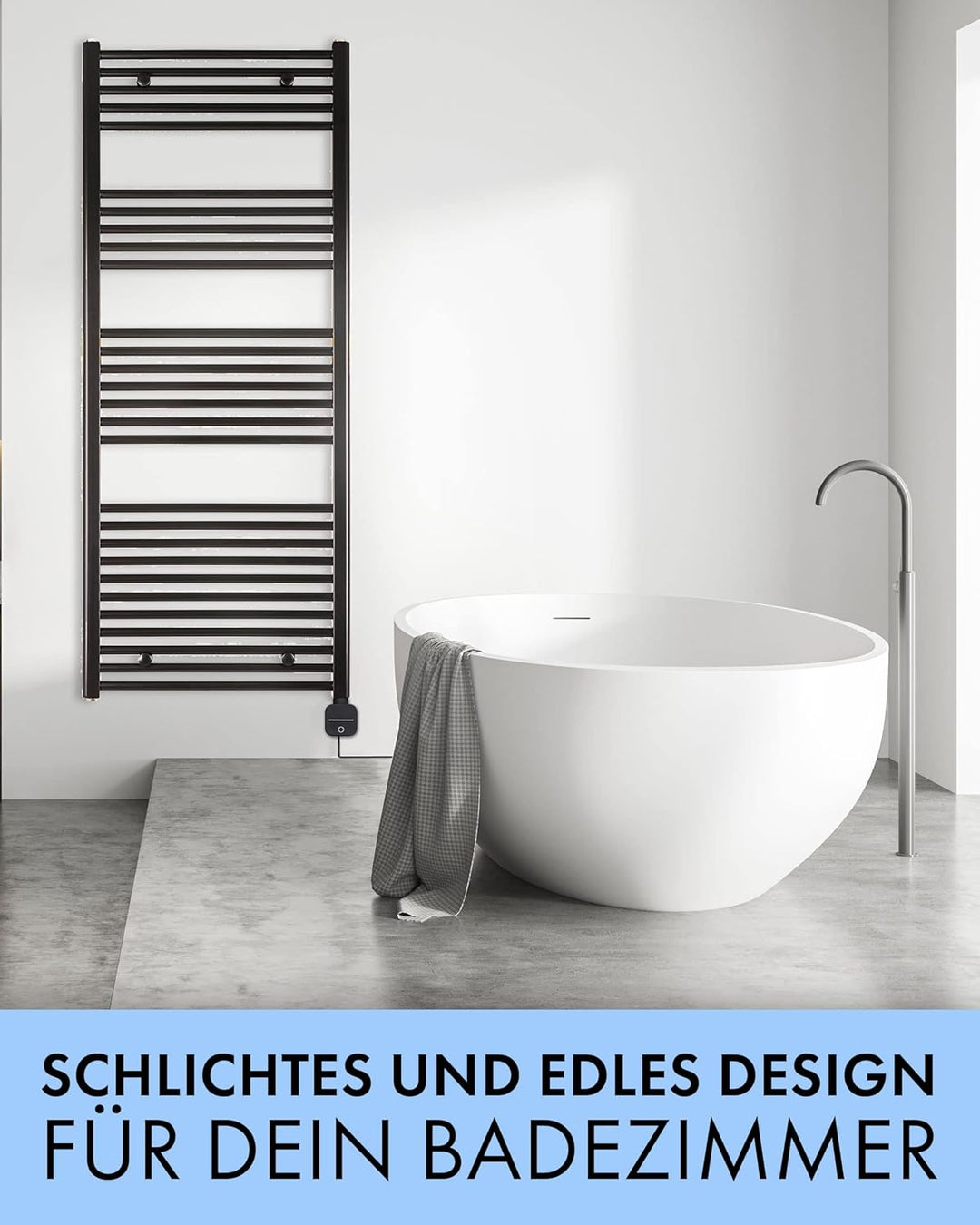 anapont WiFi und Bluetooth elektrischer Badheizkörper 1475x600 - schwarz gerade - Handtuchheizkörper