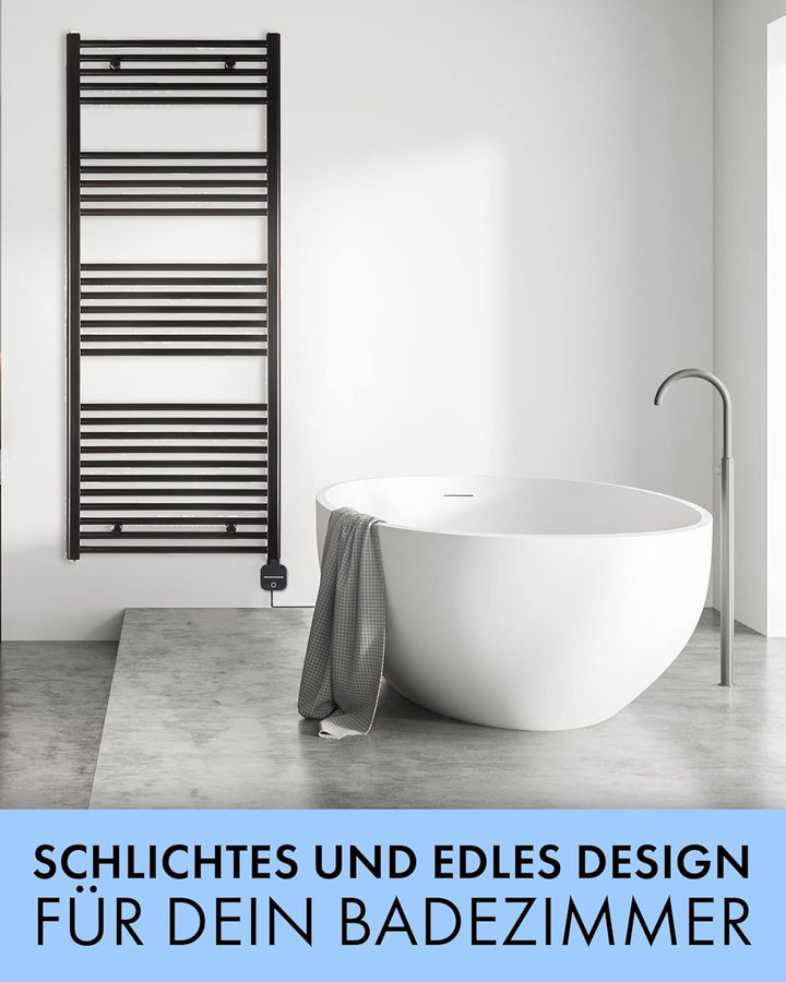 anapont WiFi und Bluetooth elektrischer Badheizkörper 1475x600 - schwarz gerade - Handtuchheizkörper