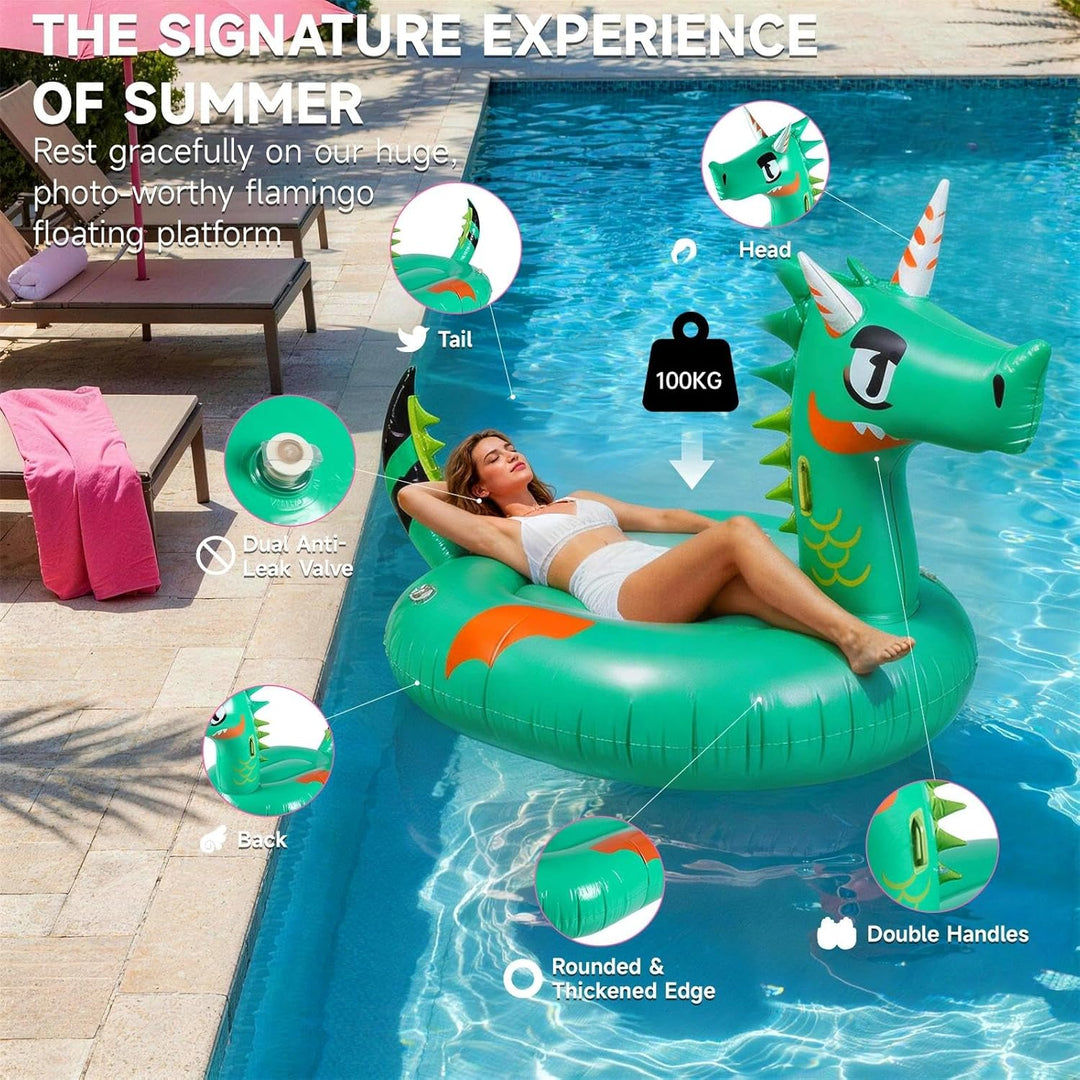 Flamingo Aufblasbar Einhorn, Luftmatratze Pool Erwachsene, Reittier Aufblasbar, Schwimmtier Dinosaur