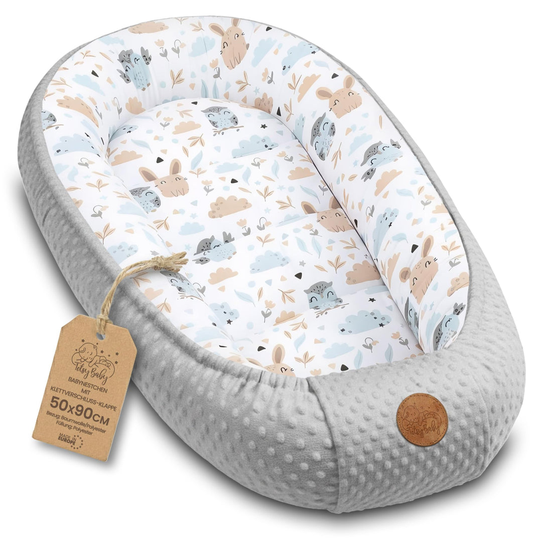 Warmes Nestchen Baby 90x50 cm - Kuschelnest Neugeborene Nestchen aus Baumwolle, Polyester, Winter/He
