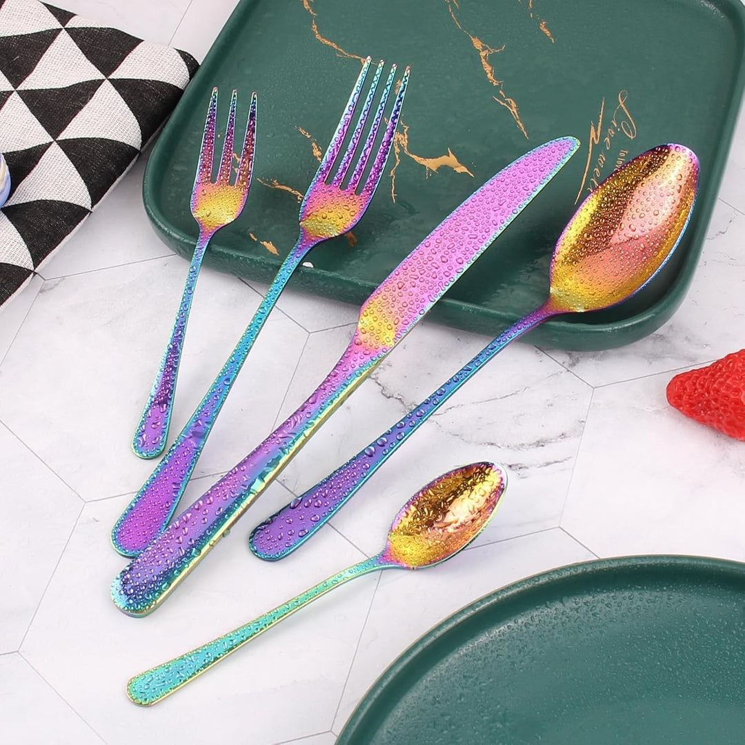 Regenbogen Besteck Set 6 Personen,Multicolor 30 Stück Hochwertiges Edelstahl Besteck Bunt,Messer,Gab