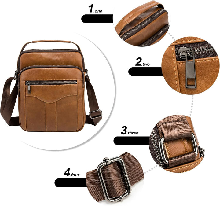 MANNUOSI Herren Schultertaschen business Freizeit Henkeltaschen echtleder vintage Handtaschen Einhei