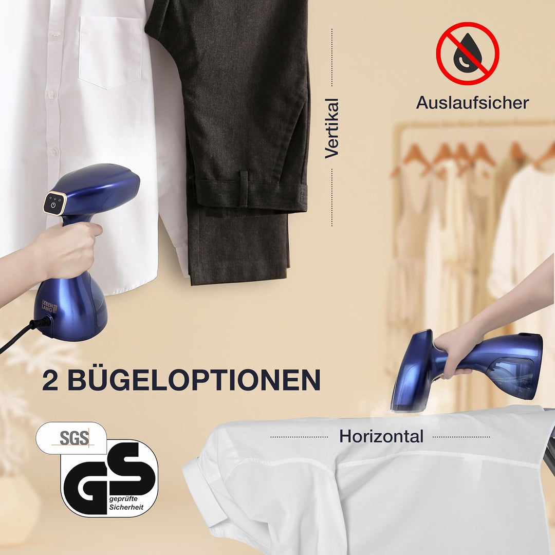 LEBENLANG Steamer Dampfglätter 1500W & 25g/min LCD - 300ml Dampfbürste mit Bügelhandschuh - Dampf Gl