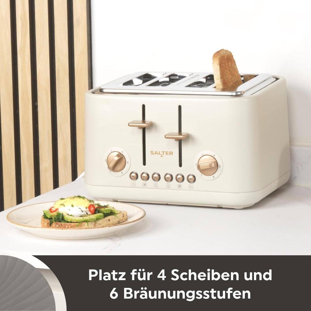 Salter Pebble 4-Scheiben-Toaster – Toaster mit breitem Schlitz, Hochhub-Auswurf, 6 Bräunungsstufen,
