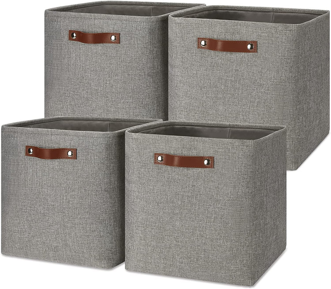 Mangata Collapsible Storage Cube Boxen, 25CM Cube Leinen gewebtes Gewebe Lagerung Körbe mit Leder Gr