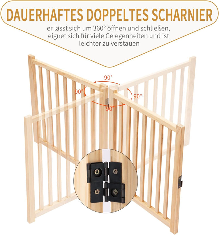 Lackfreies Naturholz-Hundeabsperrgitter, 6-teilig faltbar &amp; 360° drehbar – Sicher als Welpen- und Ki
