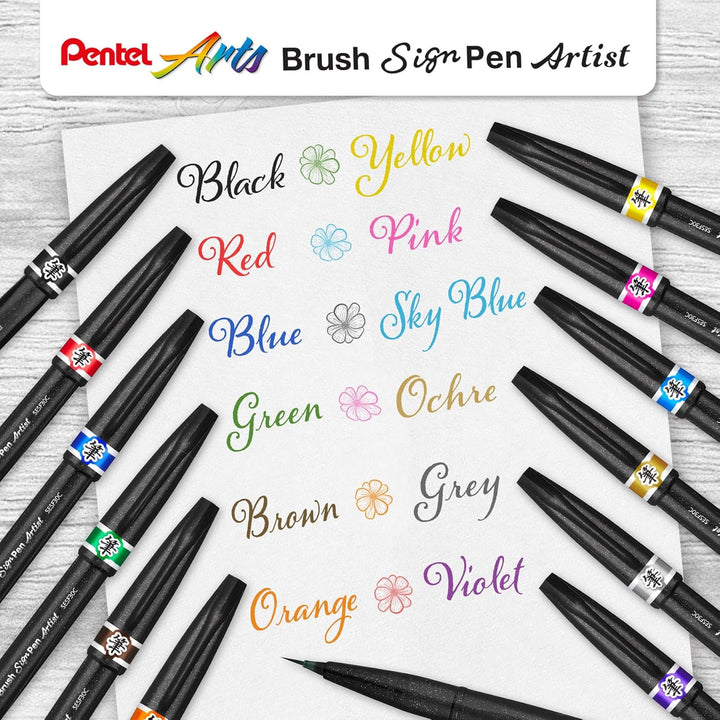 Pentel SESF30C-AX Extra feine Pinsel-Spitze, 12 Stück schwarz 12 Schwarz, 12 Schwarz