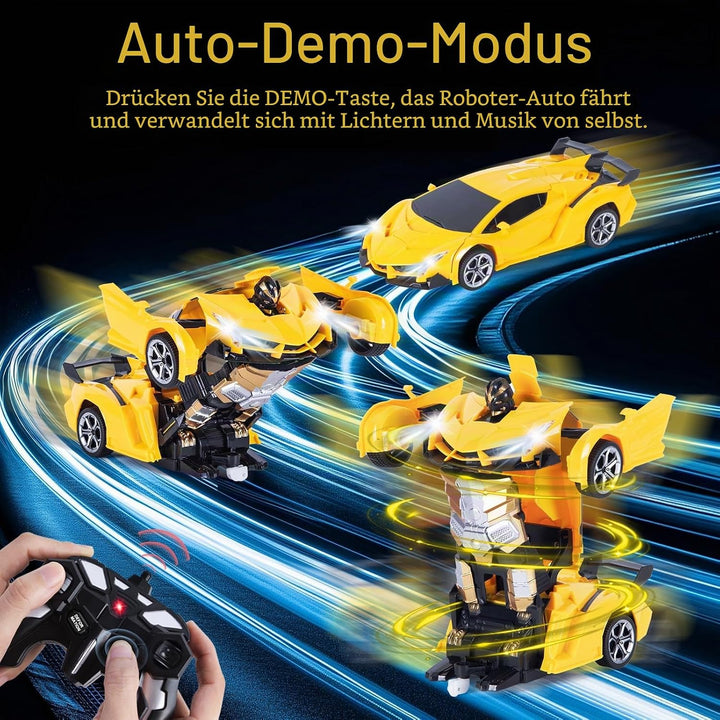 Ferngesteuertes Transformator Auto mit Gestenerfassung, Licht und Musik, 2.4GHz 360° Drehung 1:18 RC