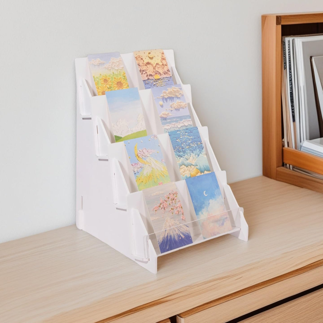 Grusskarten-Präsentationsständer, 4-stöckig, aus Holz, Mehrzweck-Broschürenhalter, tragbarer Präsent