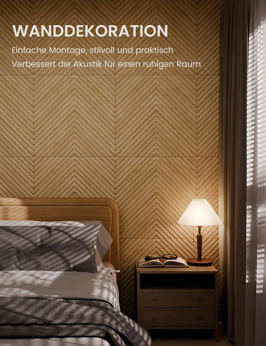 Fluxynara Akustikpaneele 180×120 cm, 6er-Set, Eiche Natur/Pyramide | Schallabsorbierende Wandpaneele