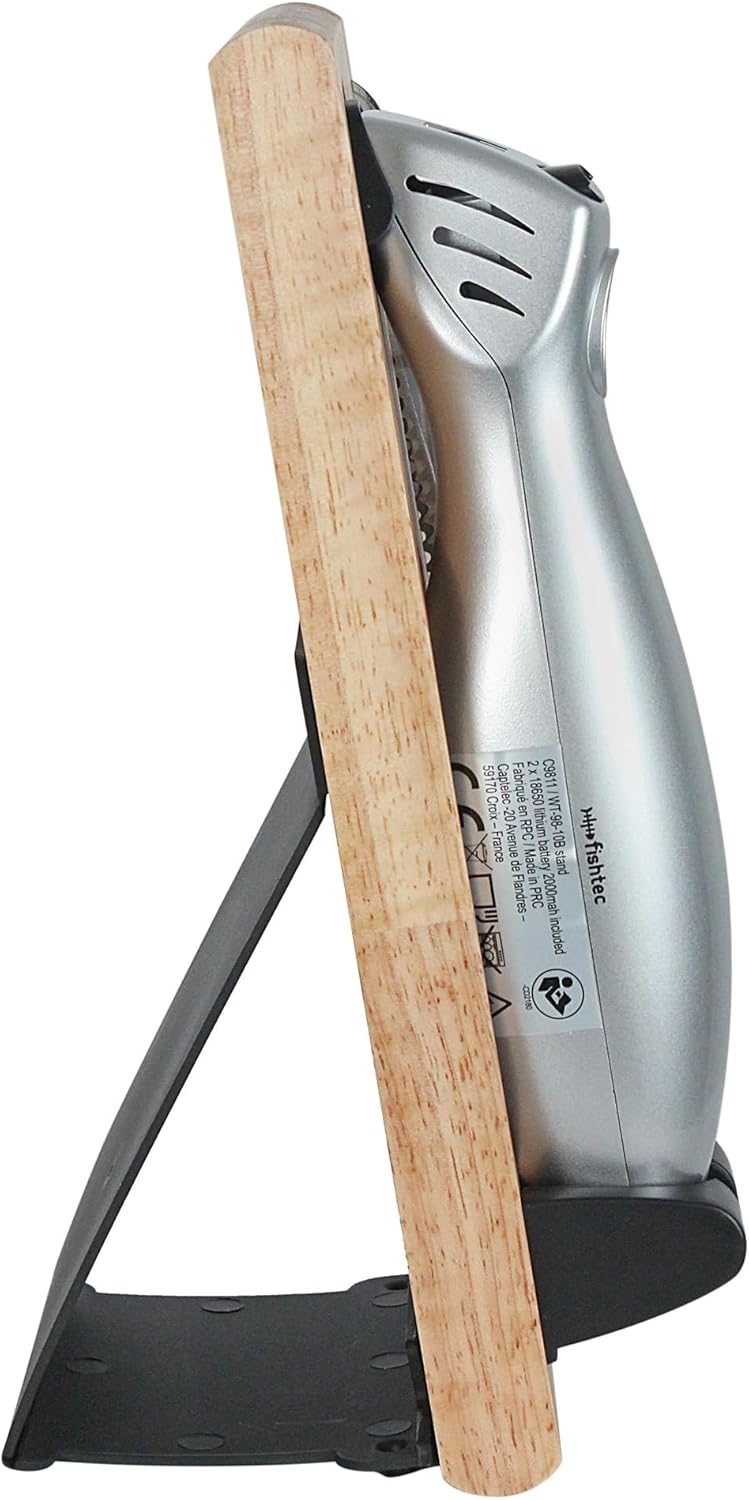 FISHTEC Easy Cut Plus Kabelloses Elektromesser mit Ladegerät und Holzständer zum Schneiden von Brot,