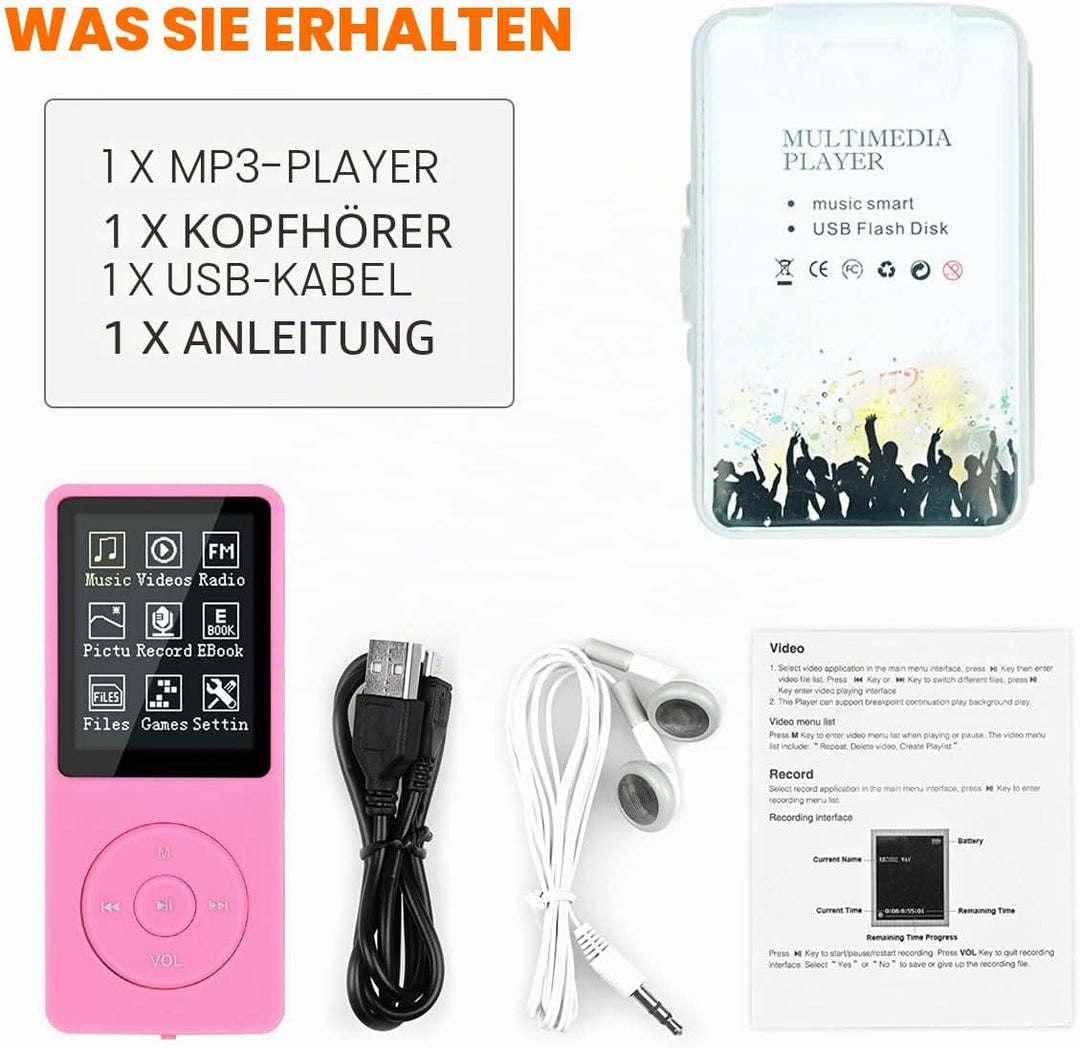 MP3/MP4 Player, Lychee Upgrade, 8 GB Digitaler Musik-Player, Tragbarer HiFi-Sound Mit Video/Sprachau