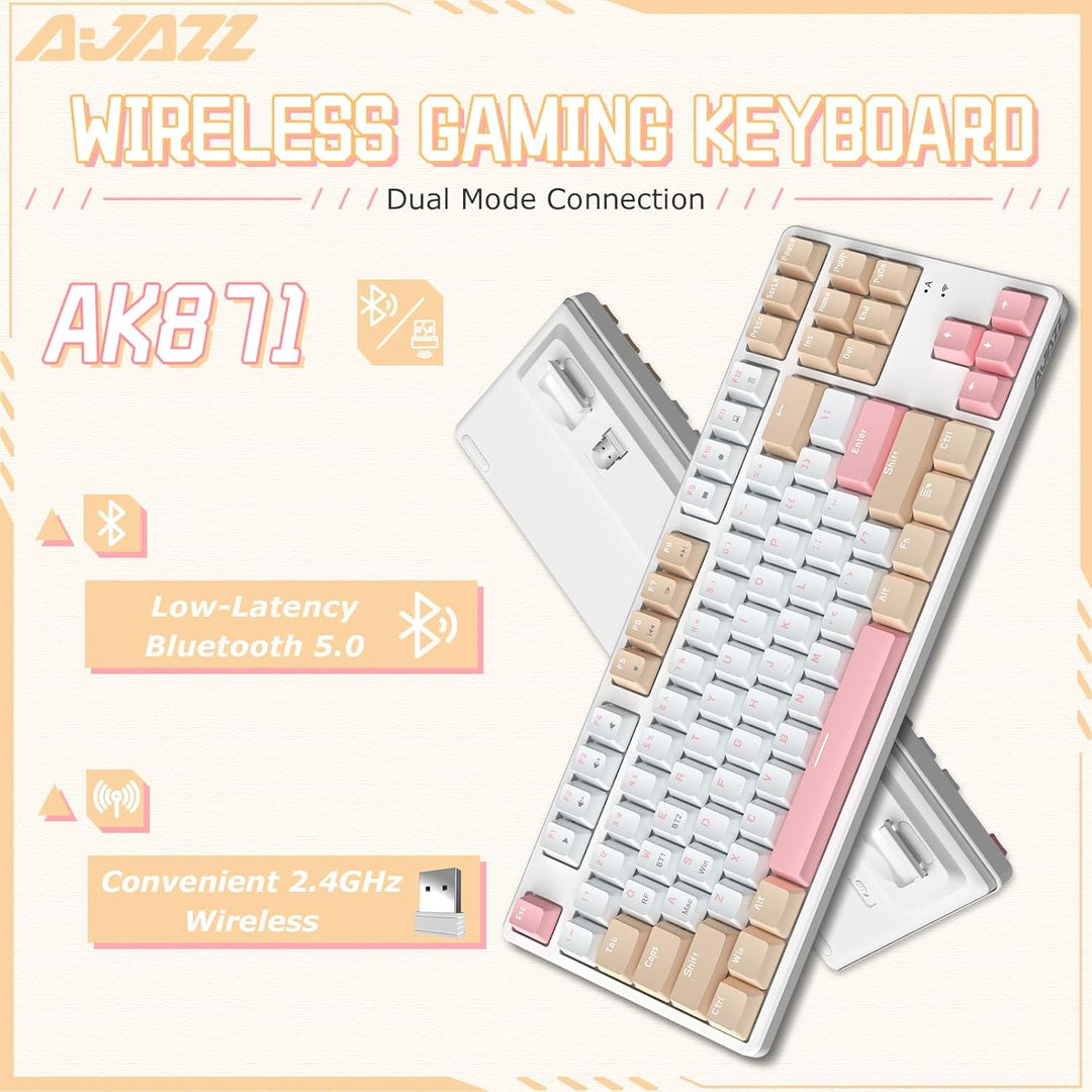 A.JAZZ AK871 Kabellose Gaming-Tastatur 75%, Bluetooth/2,4 GHz Wireless Dual-Modi, TKL 80% Mechanisch