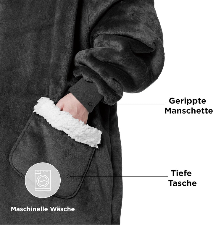 BEDSURE Hoodie Decke mit Ärmeln und Kapuze - Oversize Sherpa Deckenpullover als Geschenke für Herren