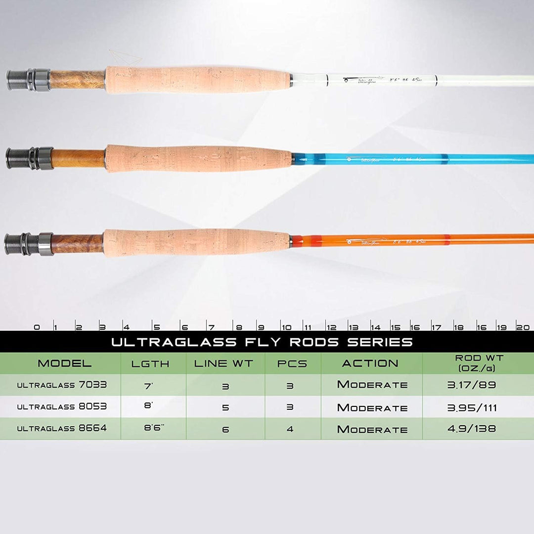 Glasfaser Fliegenrute Blau Orange Weiss Lila Fliegenfischen Rute in 7’/8’/8’6’’, 3/5/6wt, 3/4 Teile