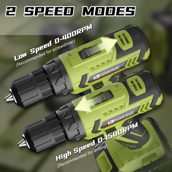 FADAWALT Akkuschrauber Set, 20V Akku Bohrschrauber Set mit 2 Akkus mit je 1300mAh, 21+1 Drehmomentst