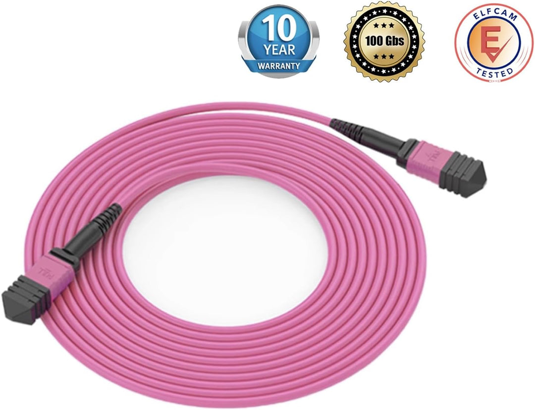 Elfcam® - 10m MPO-OM4 12-Faser Multimode-LWL-Kabel, B-Typ, Lila, MPO Female to MPO Female, Optimiert
