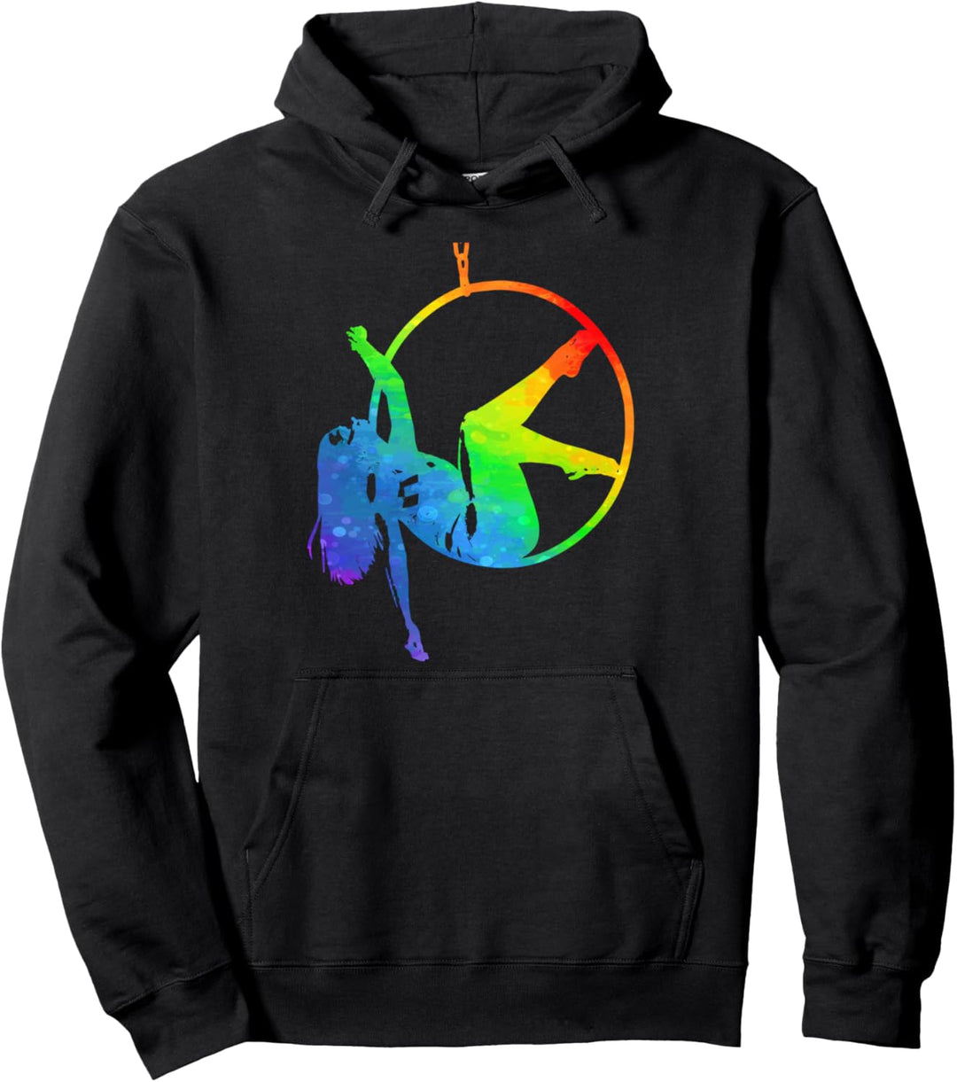 Hanging Aerialist Aerial Dancer Rainbow Tie Dye Circus Ring Pullover Hoodie