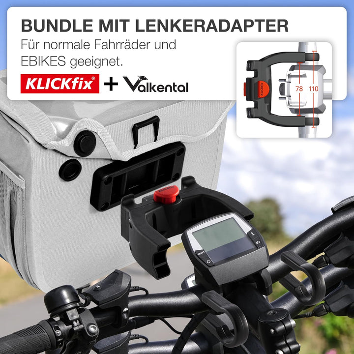 Valkental x KLICKfix Lenkertasche 7L mit Handyfach, für Ebike | 7L Volumen, praktische Lenkertasche
