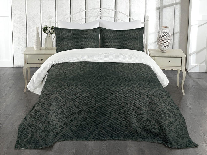 ABAKUHAUS Dunkelgrau Tagesdecke Set, Alte Damast-Motive, Set mit Kissenbezügen luftdurchlässig, für