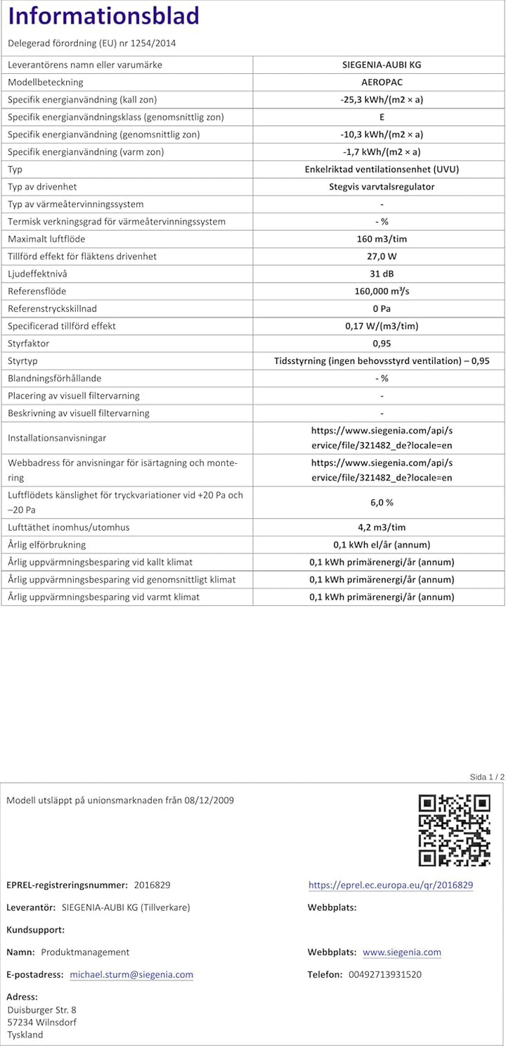 SIEGENIA AEROPAC Wand-Lüfter leise & energiesparend, dezentrale Wohnraum-Lüftung, hohe Luftleistung