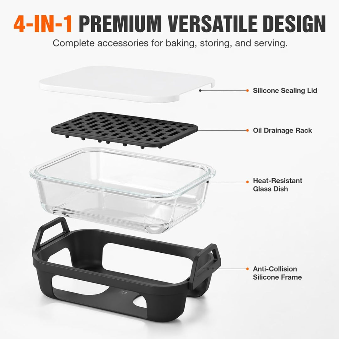 Glas Auflaufform für Airfryer für Ninja AF400EU/DZ400EU/AF500EU, 21x16x6,8cm Heissluftfritteuse Zube
