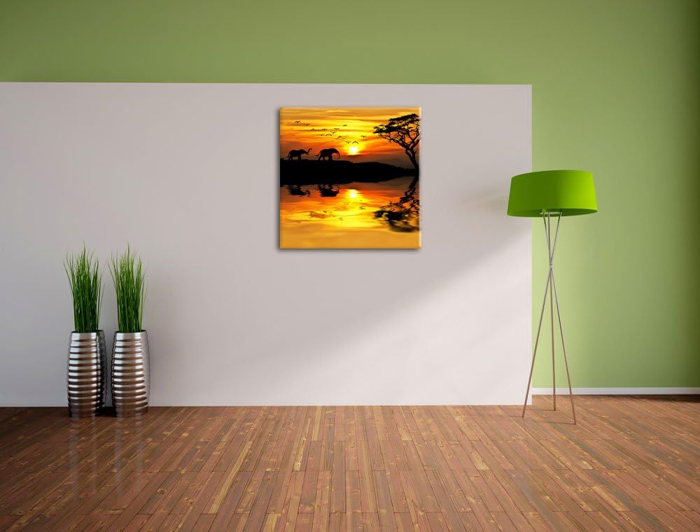 Pixxprint Elefanten in Afrikanischer Steppe, Format: 70x70 auf Leinwand, 70x70