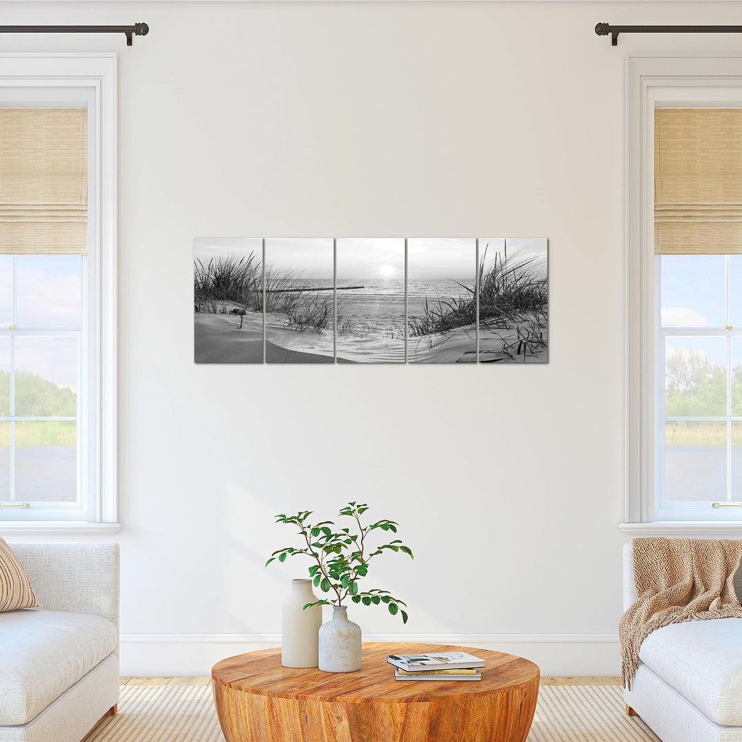 Runa Art Bild Strand Sonnenuntergang Wandbilder auf Vlies Leinwand 5 Teilig Wanddekoration Schlafzim