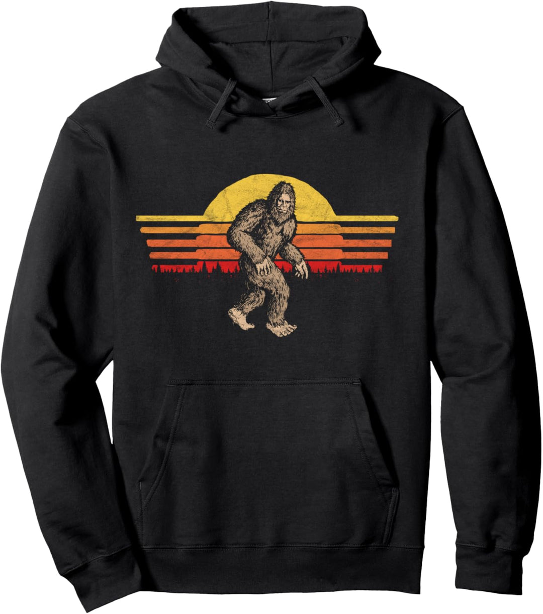 Bigfoot Distressed Eighties Sunset Vintage Sasquatch Sun Pullover Hoodie