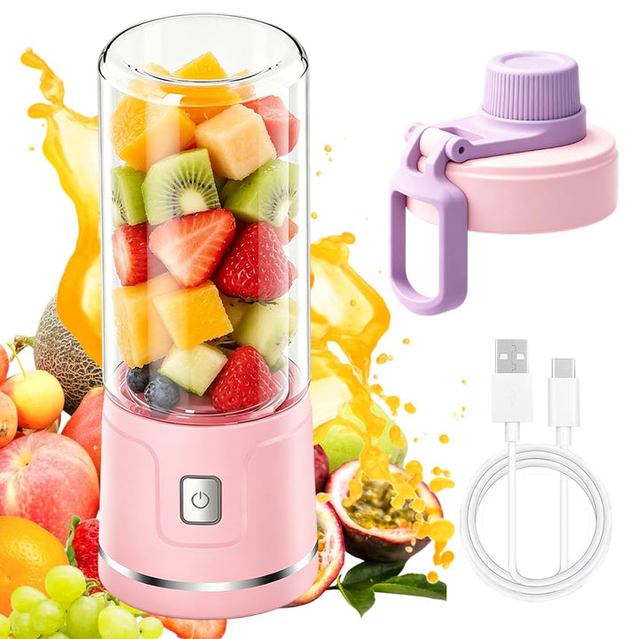 Tragbarer Mixer, 450ml Smoothie Maker to go, Portabler Elektrischer Saftpresse mit Reisedeckel, Port