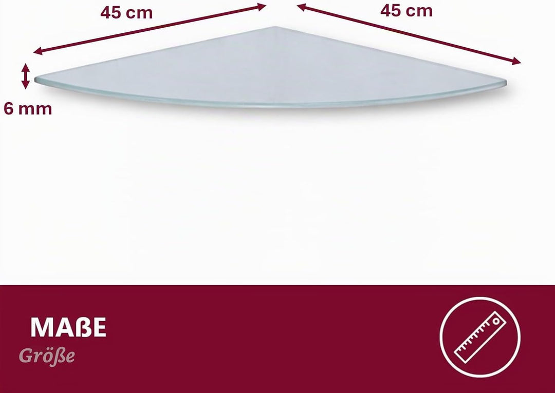 Euro Tische Glas Eckregal 45x45cm, Wandregal für Badezimmer, Duschregal Bad, Glas Badregal mit 6mm E