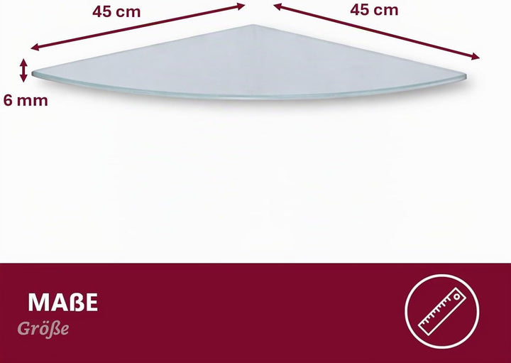 Euro Tische Glas Eckregal 45x45cm, Wandregal für Badezimmer, Duschregal Bad, Glas Badregal mit 6mm E