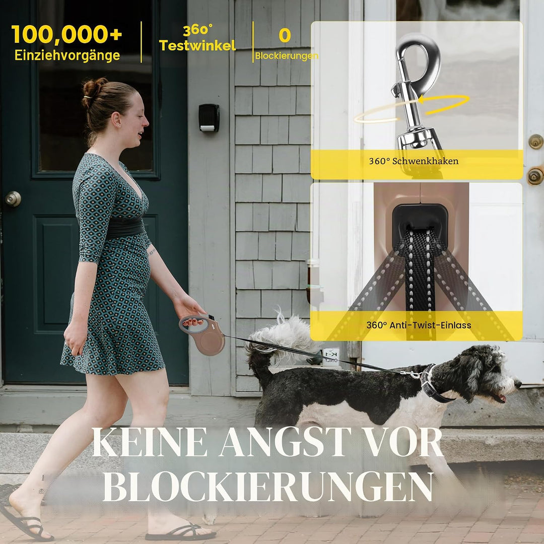 Fida Ausziehbare Hundeleine, 4,9 m, für kleine und mittelgrosse Hunde bis zu 20 kg, 360° verhedderun