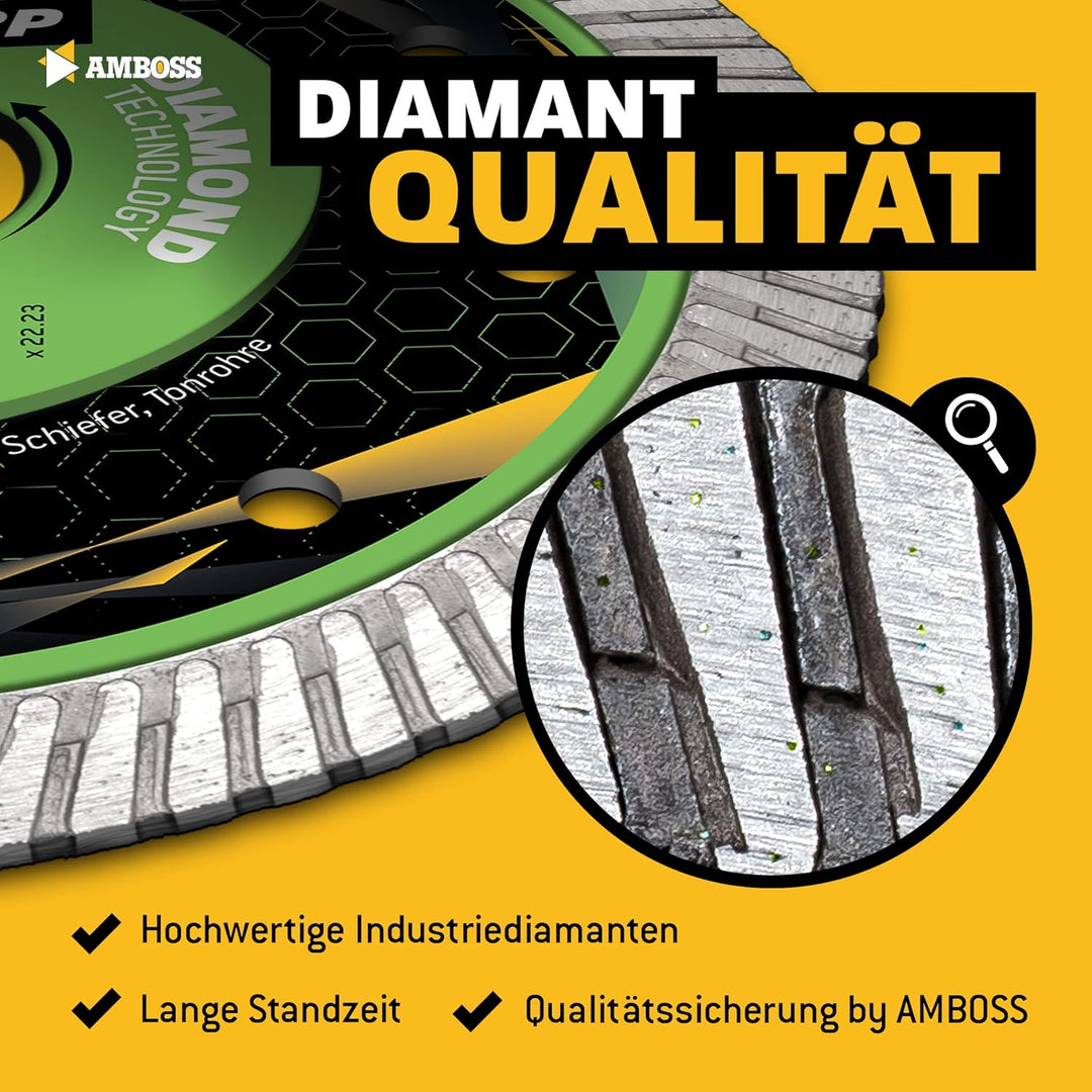 Amboss FFS 22 - Diamant-Trennscheibe Ø 250 mm x 25,4 mm - Hartes Feinsteinzeug (bis 1,2 cm) / harte