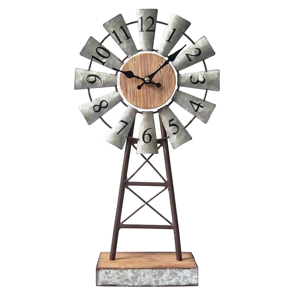 MODE HOME Verzinkte Windmühlen-Tischuhr auf Ständer, Vintage-Schreibtisch- und Regaluhr, dekorative