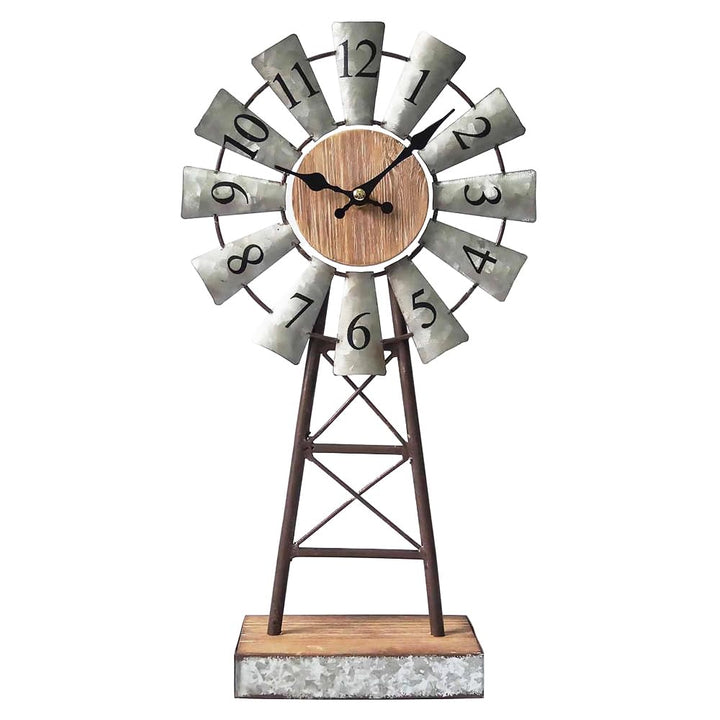 MODE HOME Verzinkte Windmühlen-Tischuhr auf Ständer, Vintage-Schreibtisch- und Regaluhr, dekorative