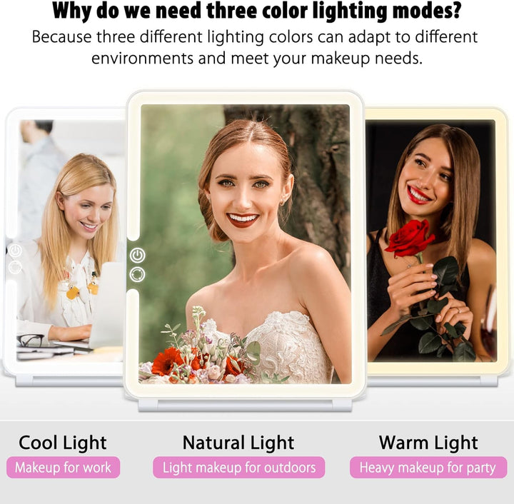 WEILY Schminkspiegel mit Beleuchtung, Kosmetikspiegel DREI Farben Winstellbarer Led Kosmetikspiegel,